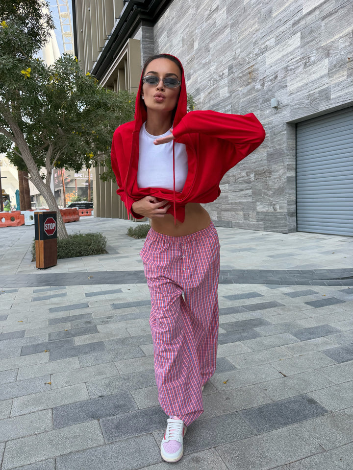 DEEP RED ZIPPED HOODIE