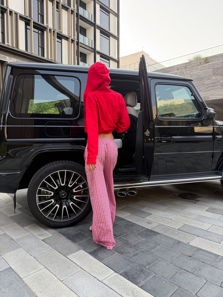 DEEP RED ZIPPED HOODIE