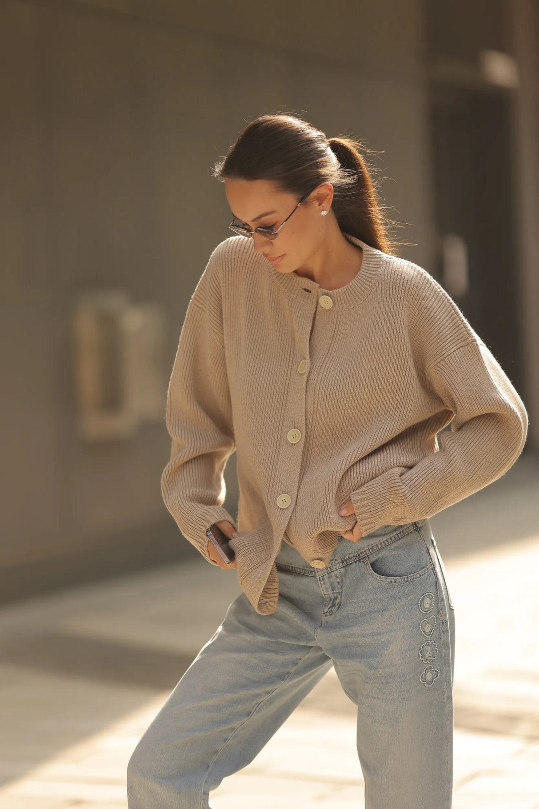 MOULINE CARDIGAN IN CASHMERE AND WOOL