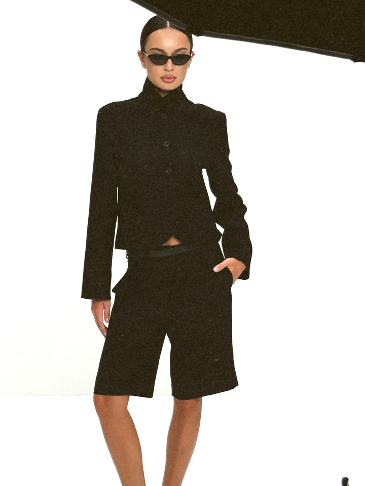 Collar fitted jacket in grain de poudre