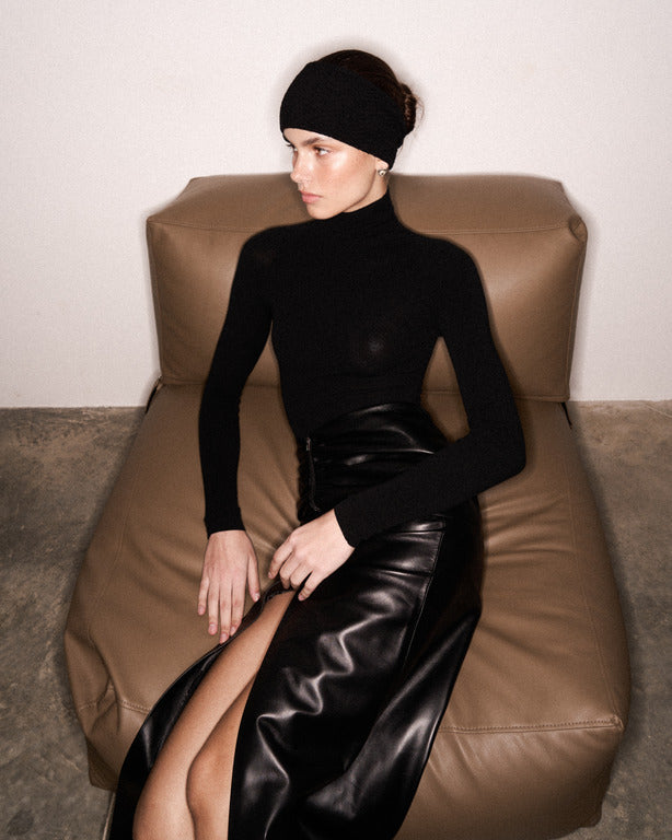 Drapped leather skirt