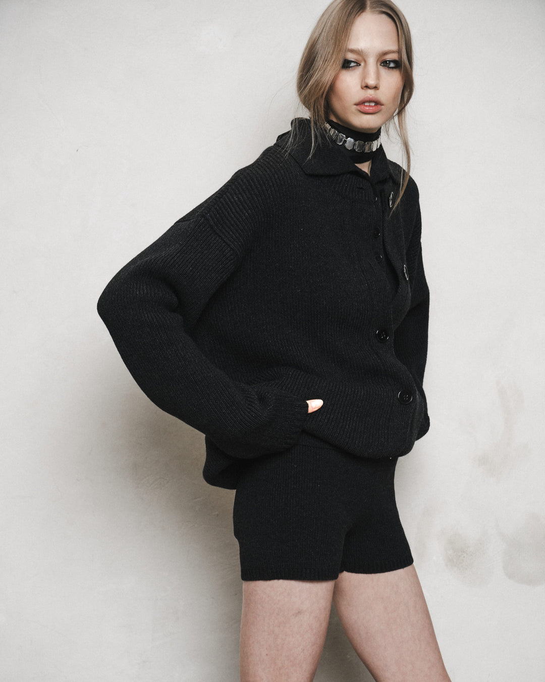 MOULINE CARDIGAN IN CASHMERE AND WOOL