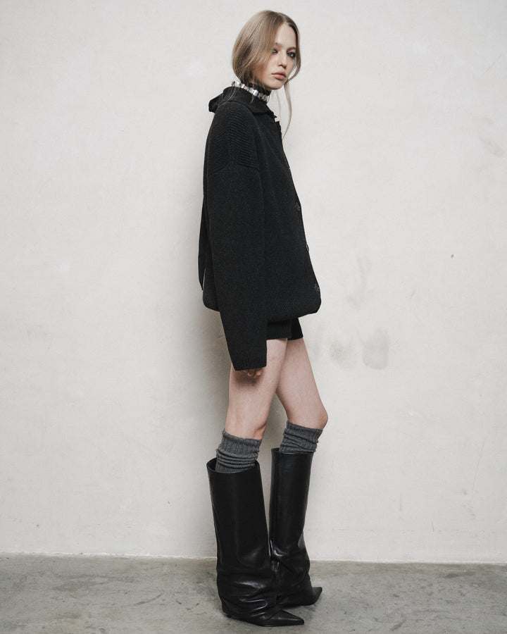 MOULINE CARDIGAN IN CASHMERE AND WOOL