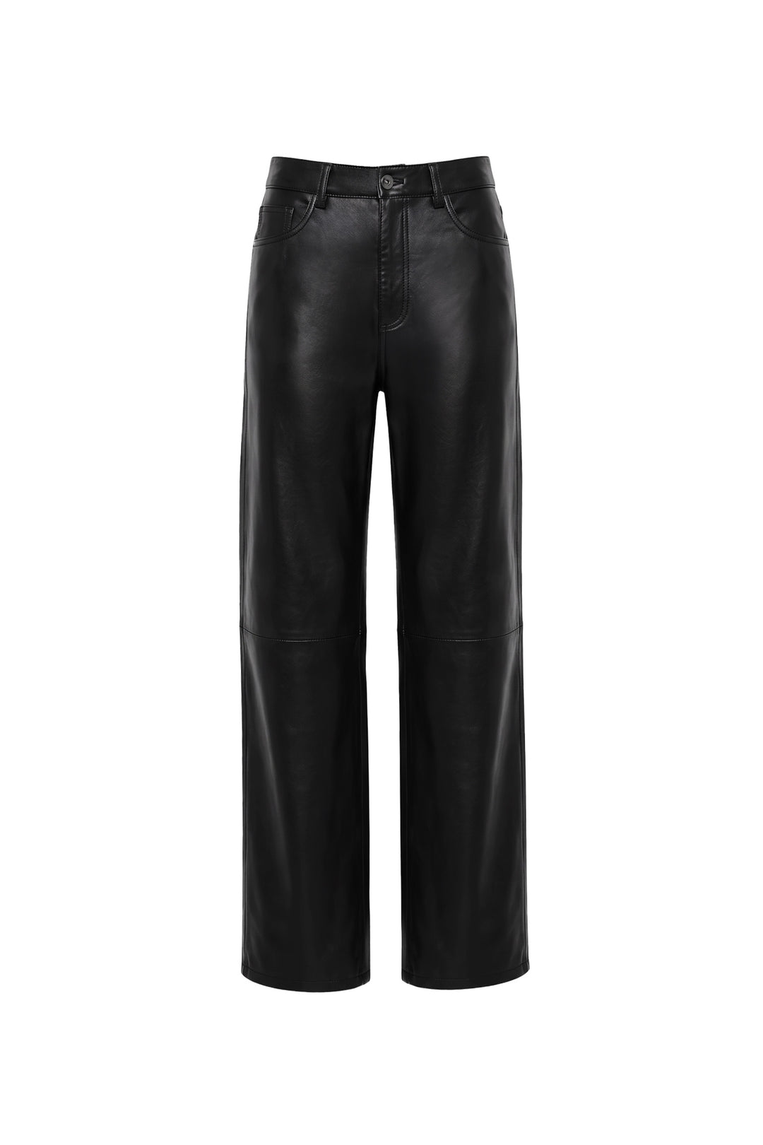 Noir leather straight-leg pants